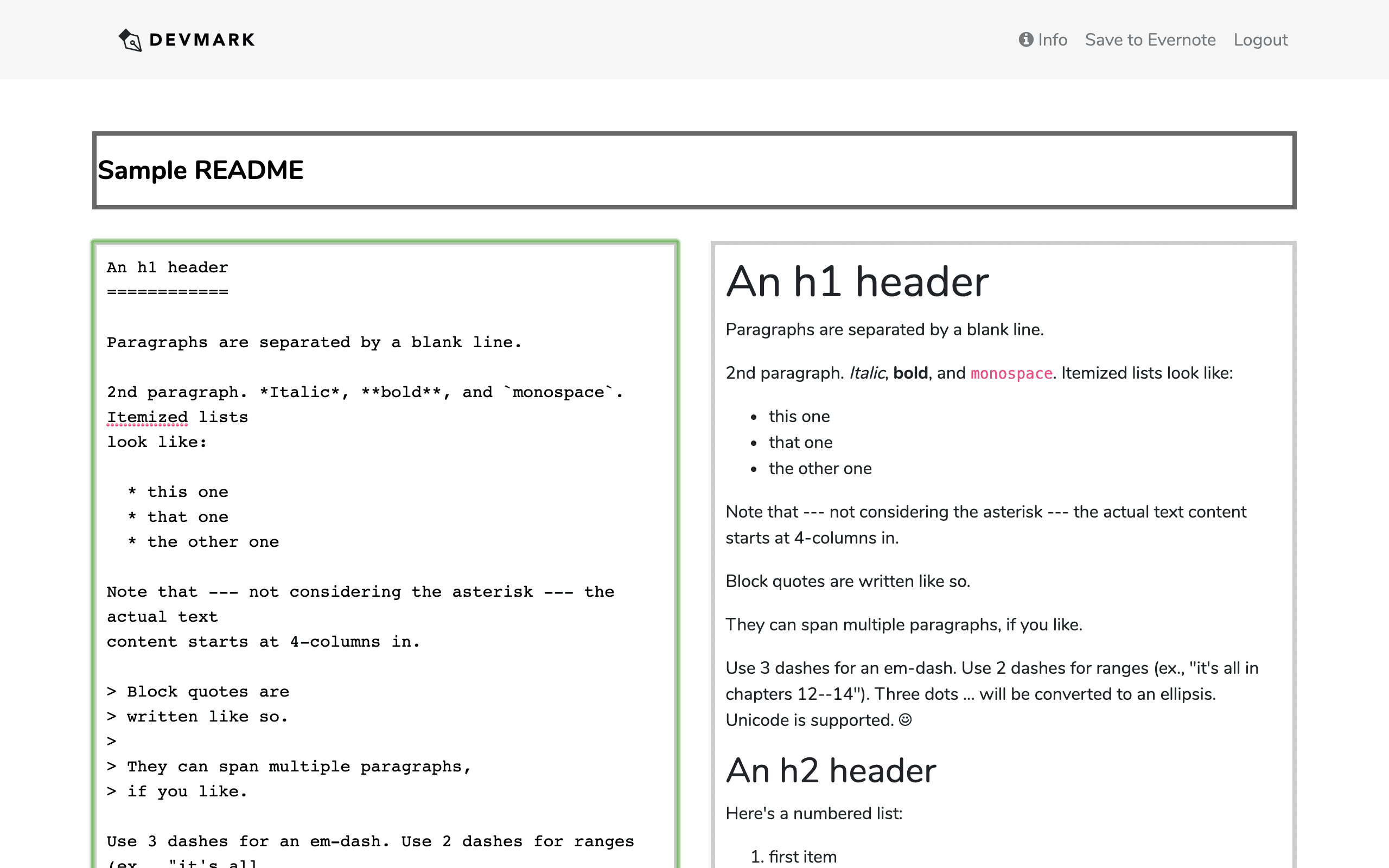 Devmark - Write Markdown for Evernote
